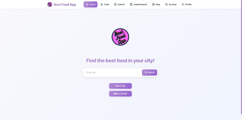 Home & city search — BestFoodApp
