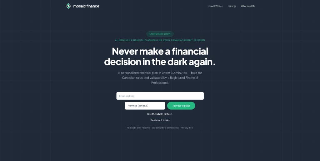Landing page — Mosaic Finance